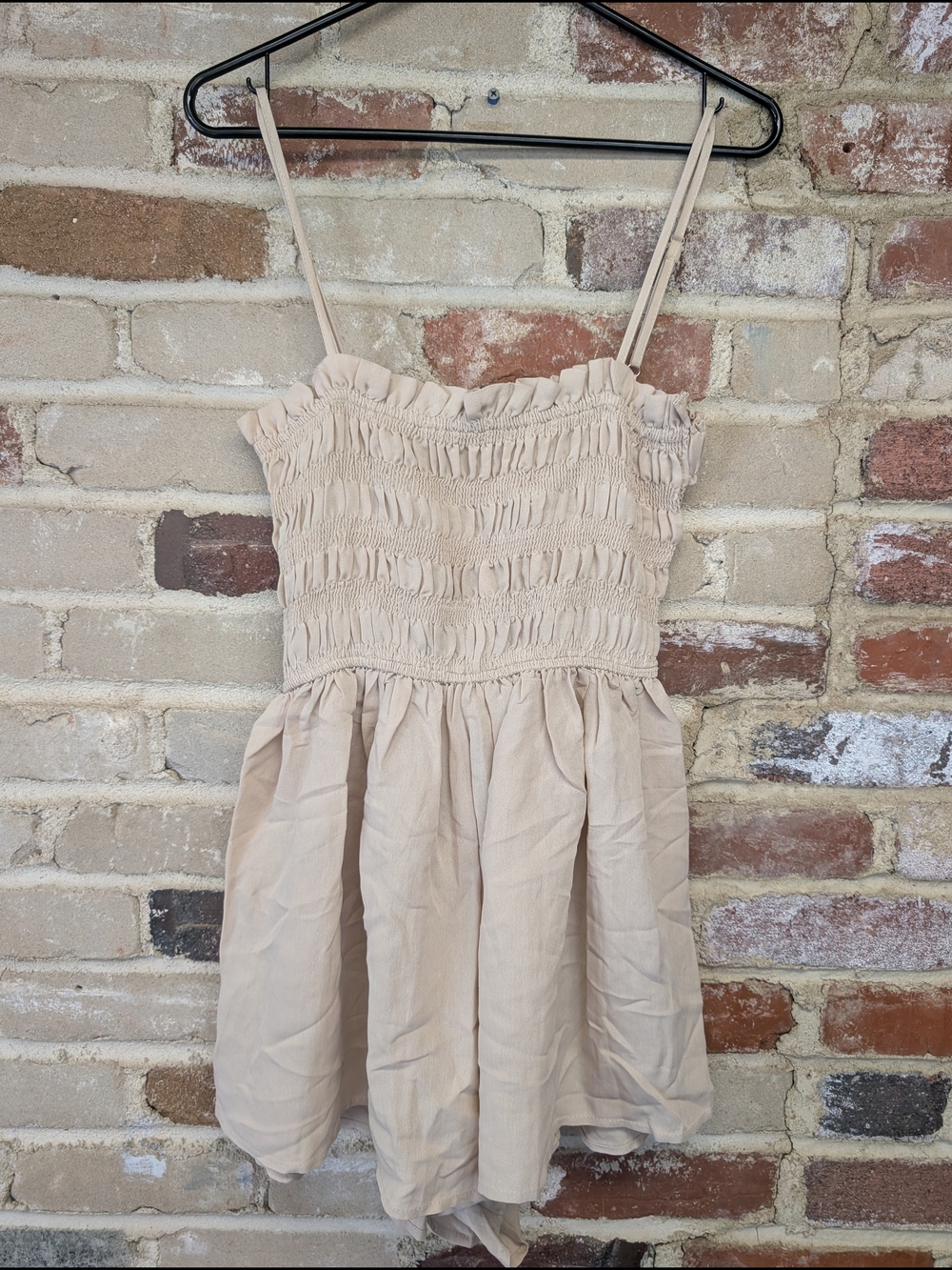 Women's Beige Smocked Strap Sundress / Romper